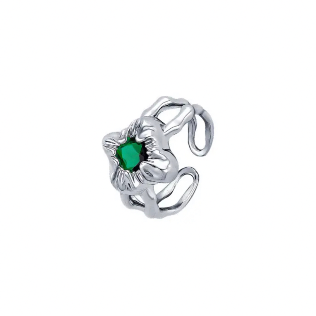 Green Gem Flower Ring