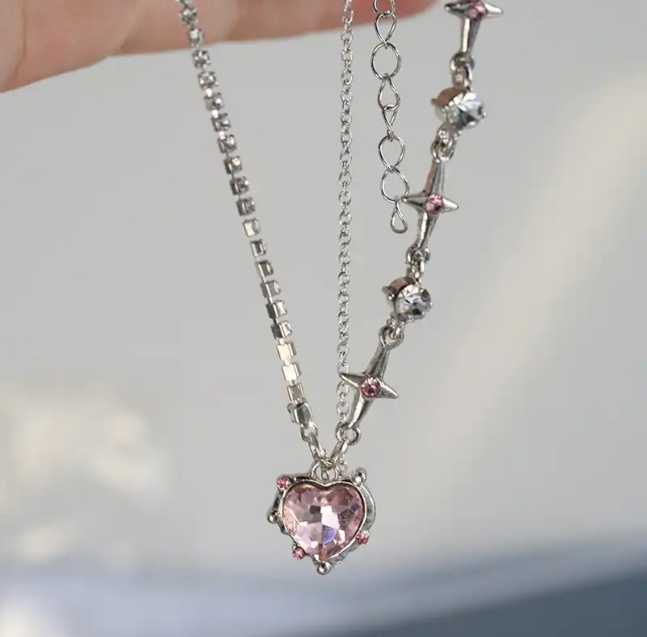 Pink Gem Heart Necklace