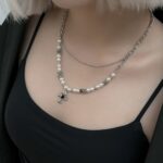 Black Gem Cross Pearls Necklace