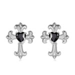 Black Gem Cross Earrings