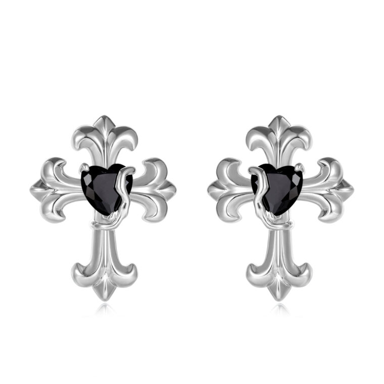 Black Gem Cross Earrings