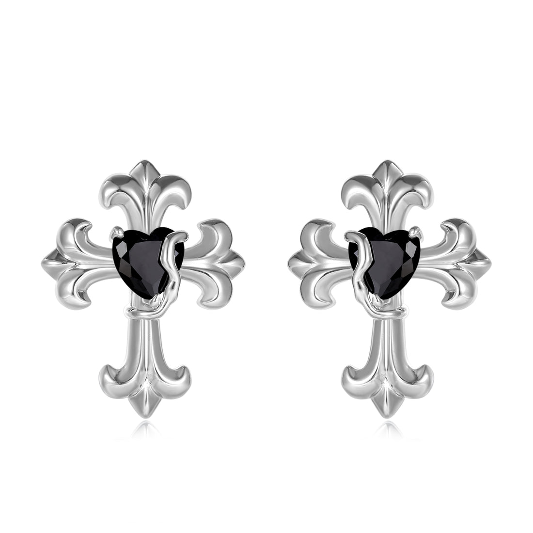 Black Gem Cross Earrings