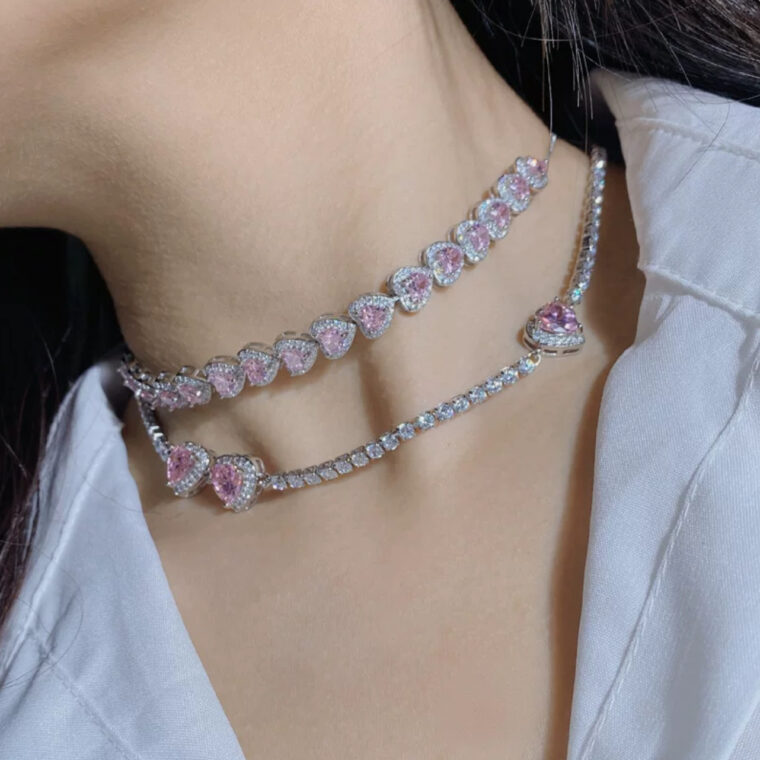 Pink Heart Diamond Choker Necklace